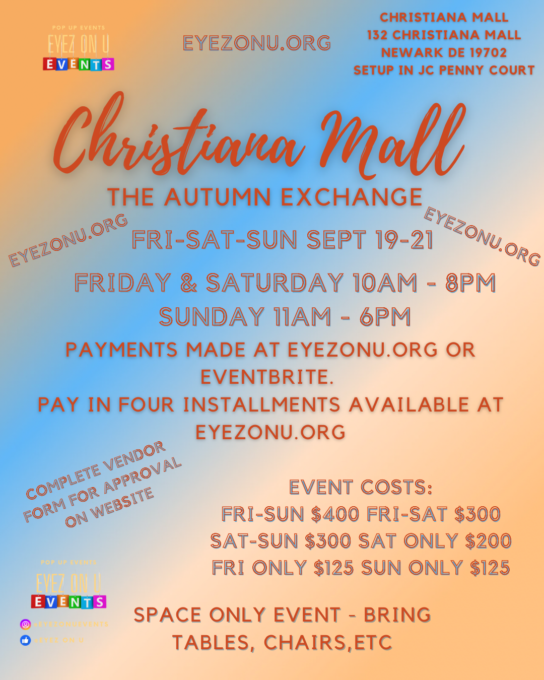 Evento de 2 días para vendedores en Christiana Mall, del 20 al 21 de abril