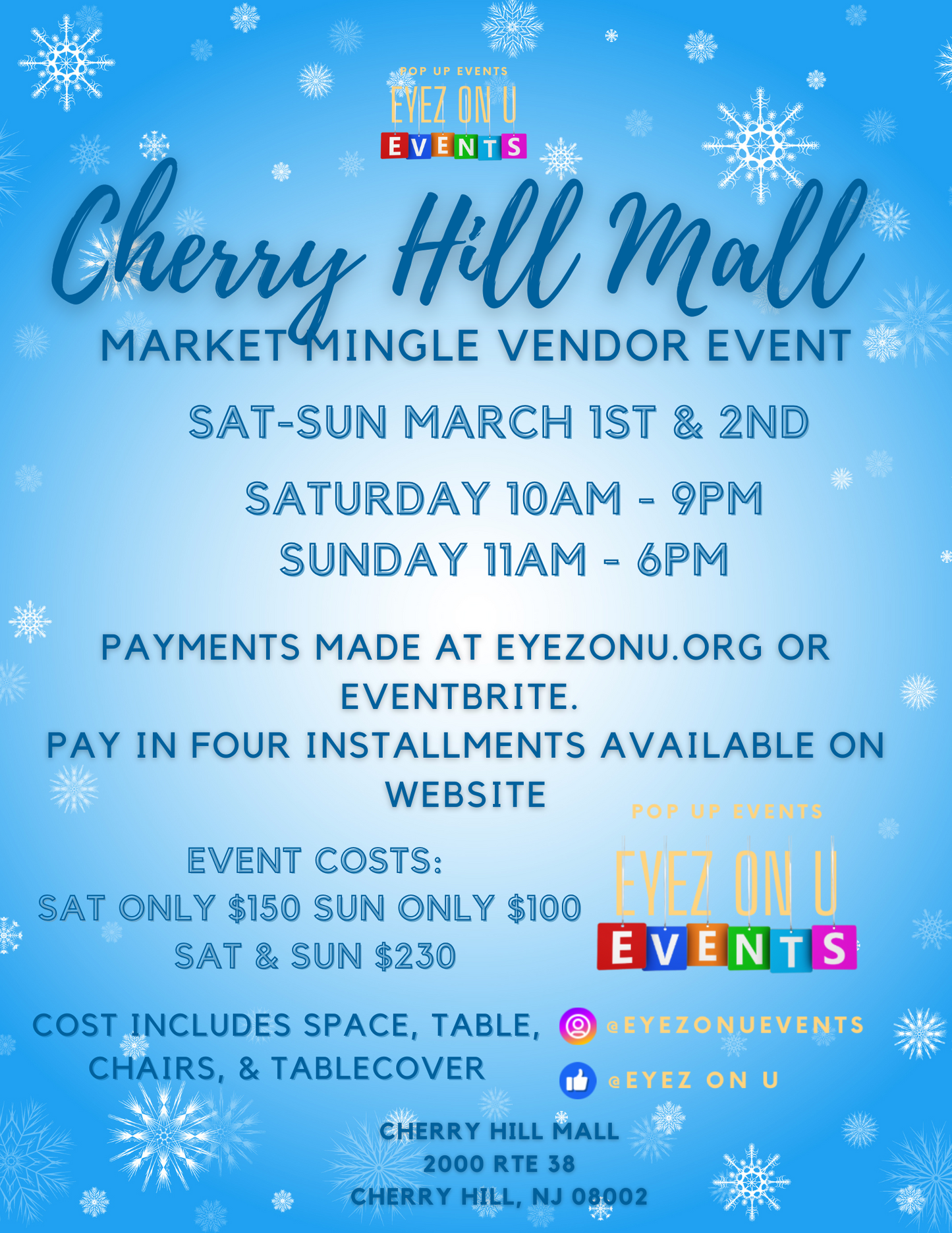 Cherry Hill Mall Market Mingle vendor event March 1st & 2nd