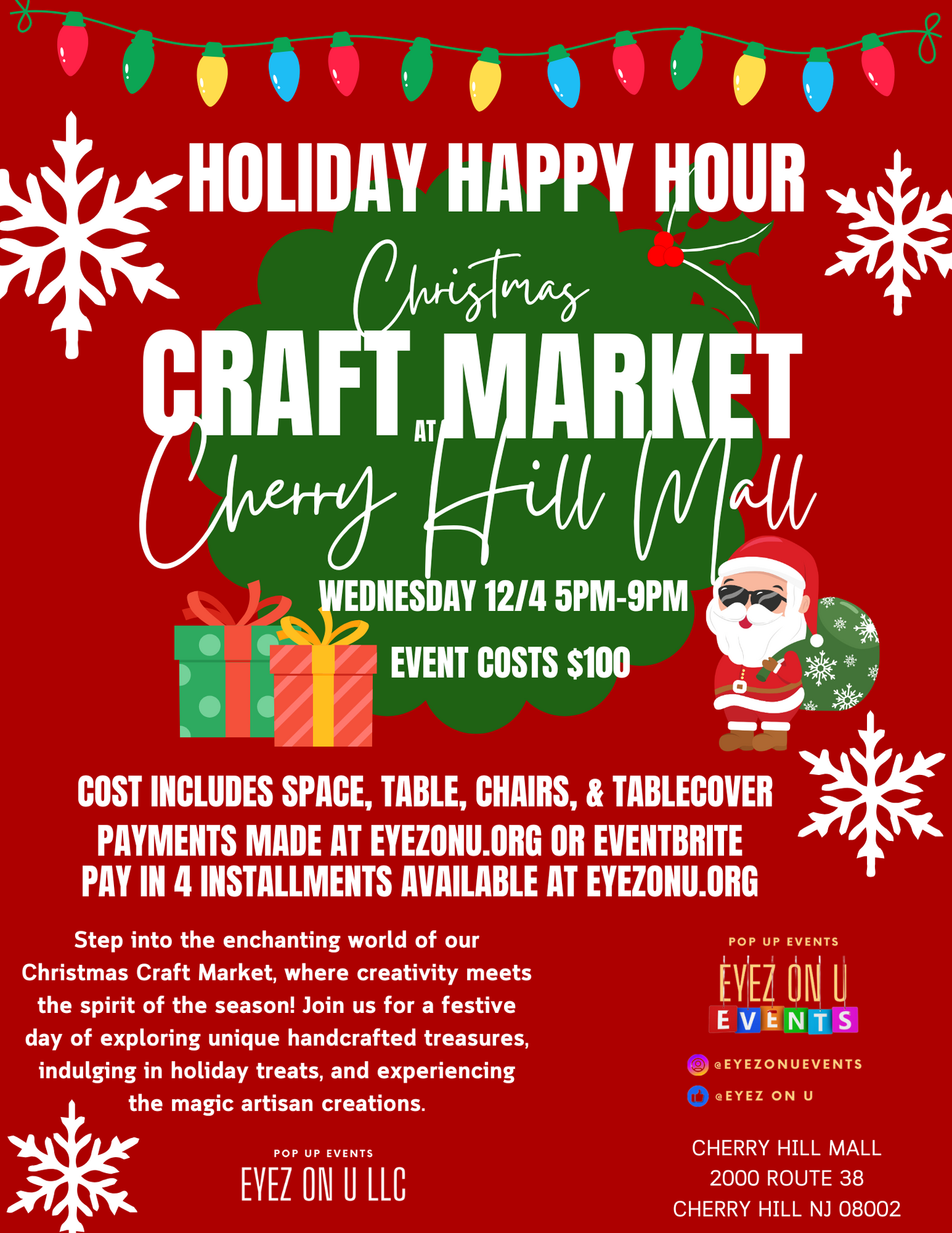 Mercado de artesanías Holiday Happy Hour - Cherry Hill Mall, 4 de diciembre